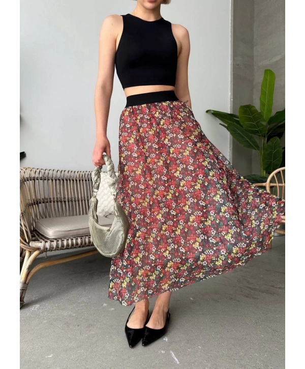 Baskılı astarlı uzun etek