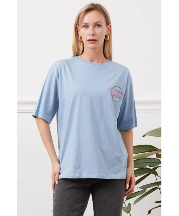 Baskılı tişört mavi