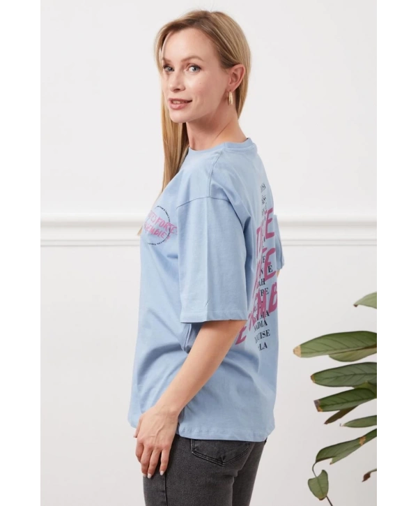 Baskılı tişört mavi