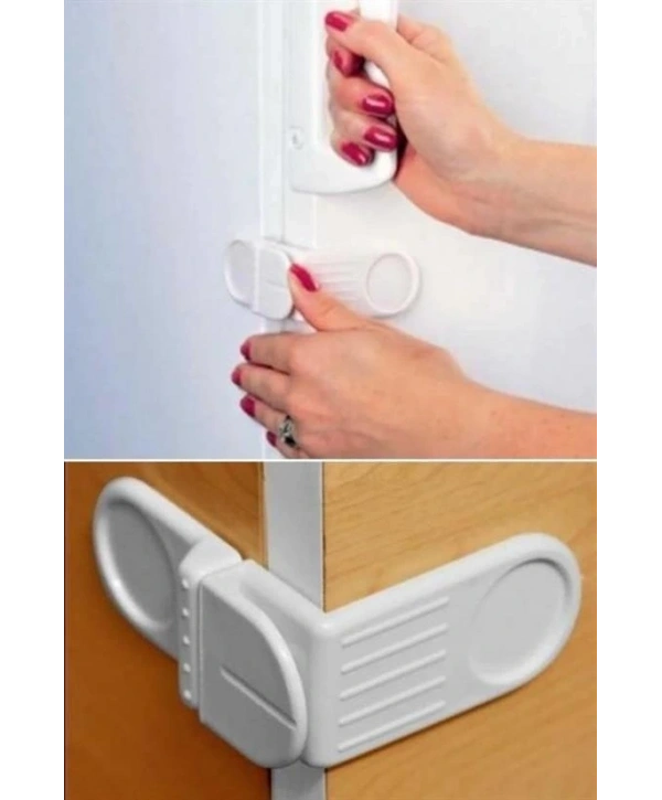 Bebek Çocuk Güvenlik Çekmece Ve Dolap İçin Kendiliğinde Yapışkanlı Vidasız Köşe Kapak Kilidi X 2 Adet