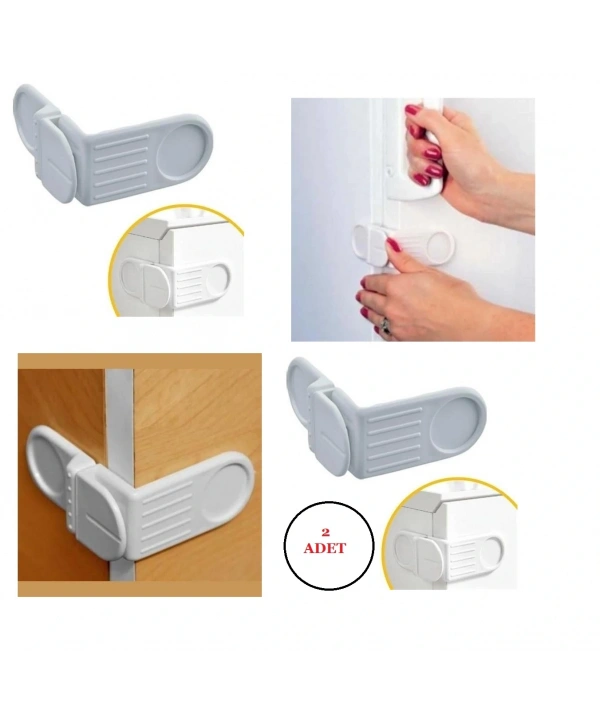 Bebek Çocuk Güvenlik Çekmece Ve Dolap İçin Yapışkanlı Vidasız Köşe Kapak Kilidi X 2 Adet