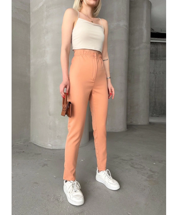 Beli lastikli karamel pantolon