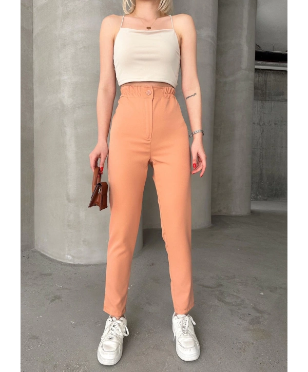 Beli lastikli karamel pantolon