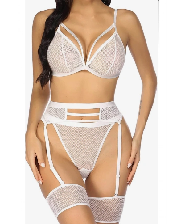 Beyaz Fantezi File Jartiyer Takım - 1038