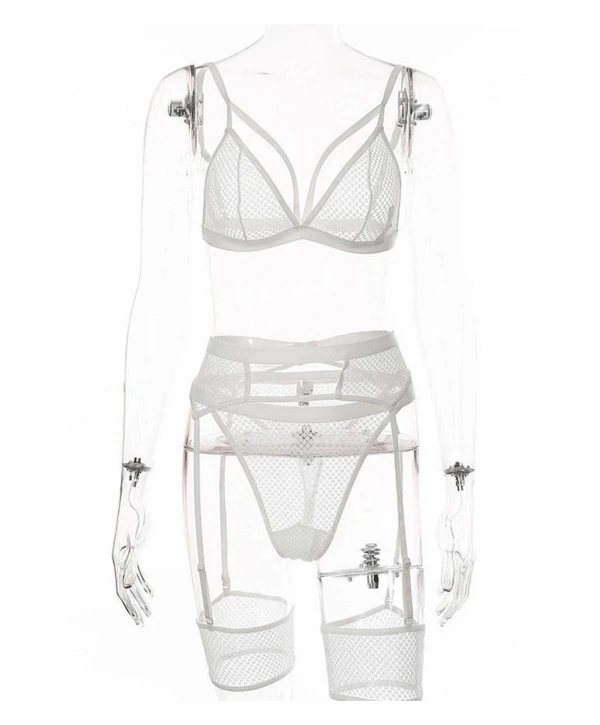 Beyaz Fantezi File Jartiyer Takım - 1038