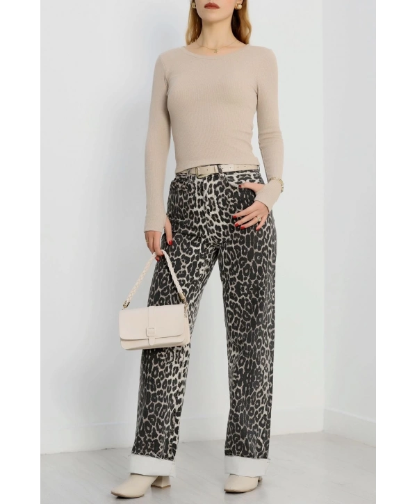 Bisiklet Yaka Parmak Geçmeli Kaşkorse bluz bej a3829