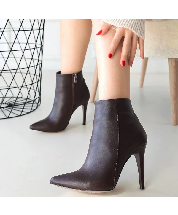 Blan Kahverengi Cilt Topuklu Bot