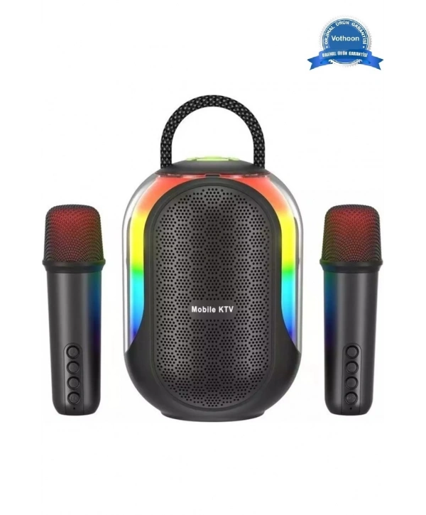 Bluetooth Çift Mikrofonlu Kablosuz Karaoke Rgb Işıklı Yüksek Sesli Müzik 4 Ses Degıstırme