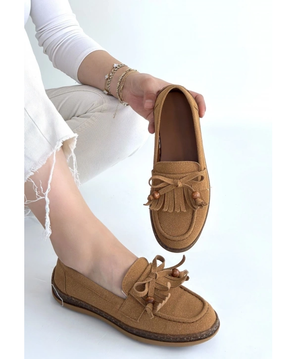 Boriy Taba Deri Tozu Süet Babet Ayakkabı