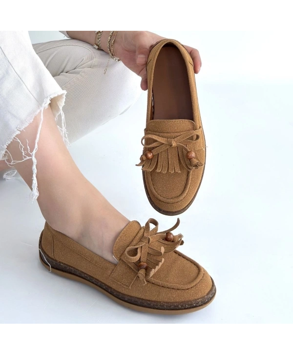 Boriy Taba Deri Tozu Süet Babet Ayakkabı