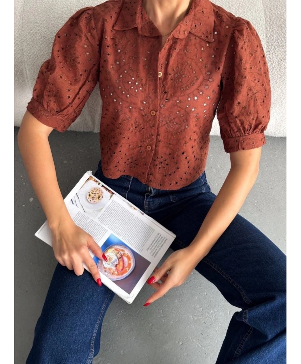 Brodeli crop gömlek s1023