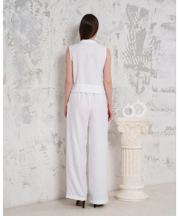Broşlu yelek pantolon takım beyaz s255821