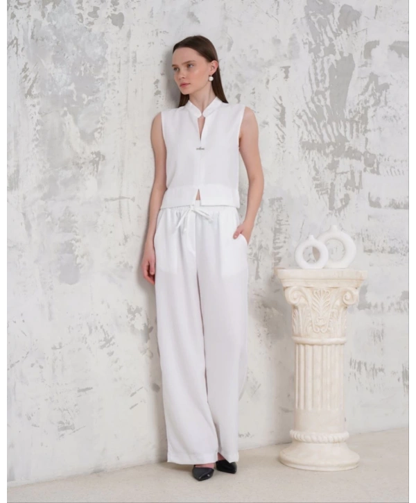 Broşlu yelek pantolon takım beyaz s255821