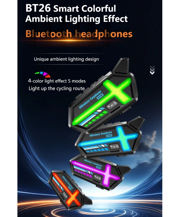 Bt26 Motosiklet Kask Kulaklık Bluetooth Rgb Işıklı 2 Eşleşme Özellikli 1000 Mah Intercom