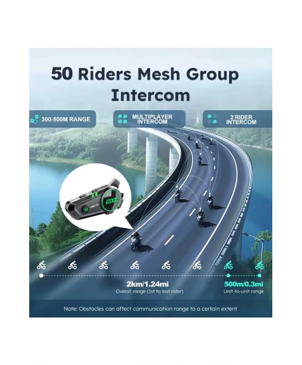 C50 2x Motosiklet Intercom Kask Kulaklık 1000 Mah Rgb Işıklı Çift Eşleşme