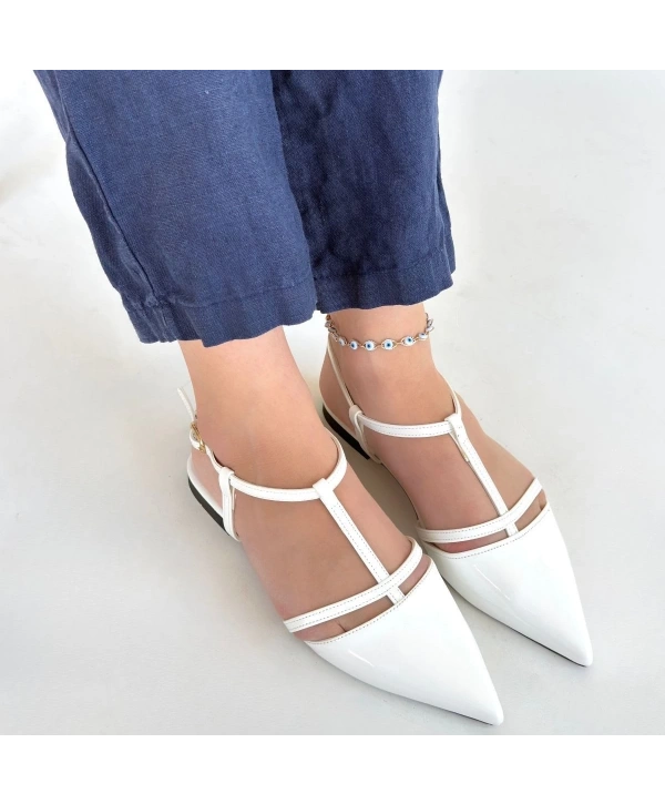 Canca Beyaz Rugan Babet Ayakkabı