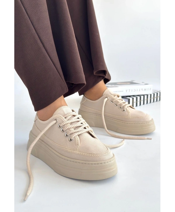 Carin Bej Keten Bağcıklı Spor Ayakkabı