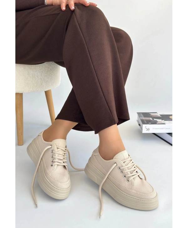 Carin Bej Keten Bağcıklı Spor Ayakkabı