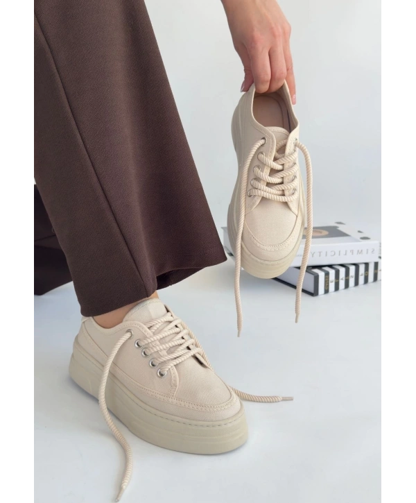 Carin Bej Keten Bağcıklı Spor Ayakkabı