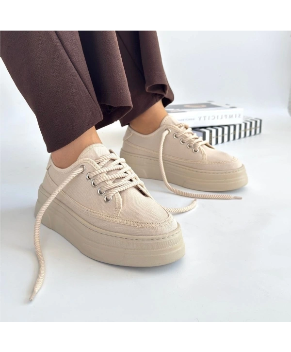 Carin Bej Keten Bağcıklı Spor Ayakkabı