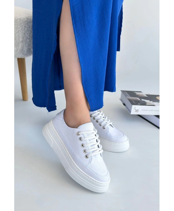 Carin Beyaz Keten Bağcıklı Spor Ayakkabı