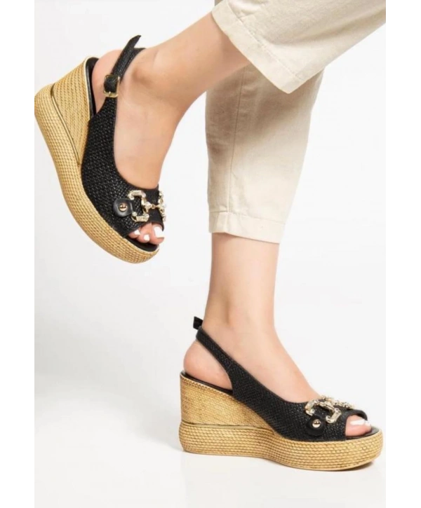 Caver Siyah Cilt Dolgu Topuk Sandalet