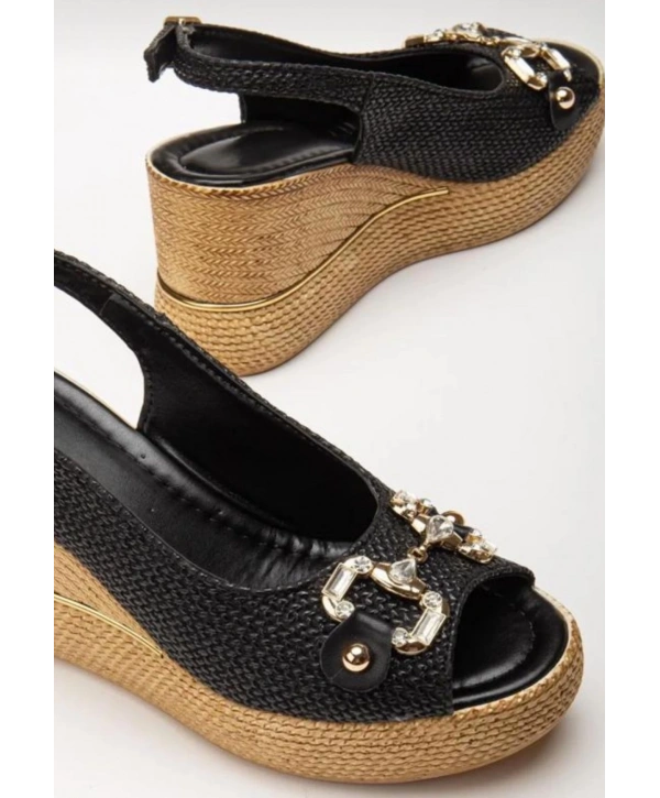 Caver Siyah Cilt Dolgu Topuk Sandalet