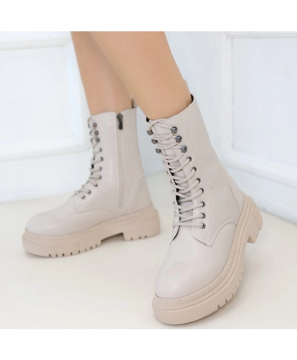 Caxa Bej Cilt Bağcıklı Bot