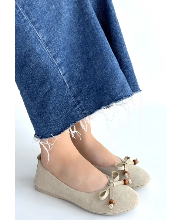 Cear Bej Deri Tozu Süet Babet Ayakkabı