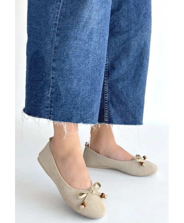 Cear Bej Deri Tozu Süet Babet Ayakkabı