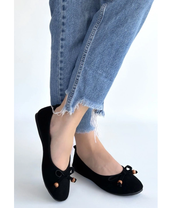 Cear Siyah Deri Tozu Süet Babet Ayakkabı