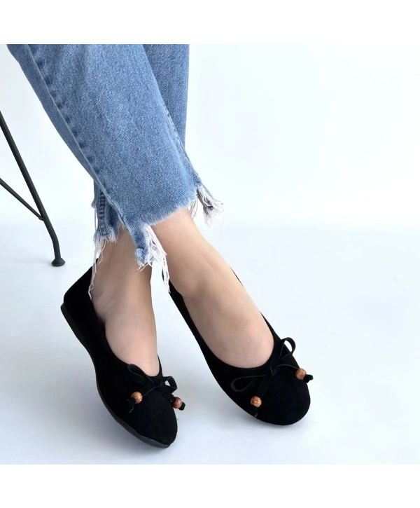 Cear Siyah Deri Tozu Süet Babet Ayakkabı