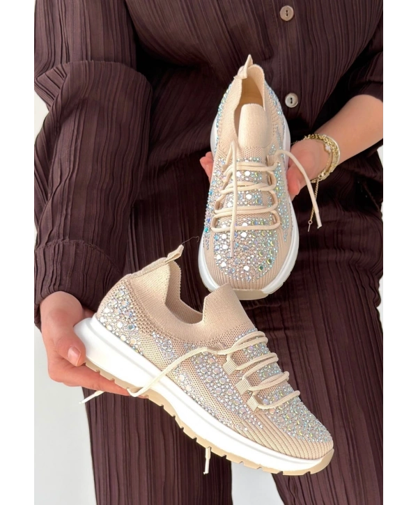 Ceas Bej Triko Bağcıklı Spor Ayakkabı