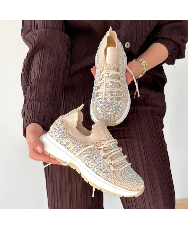 Ceas Bej Triko Bağcıklı Spor Ayakkabı