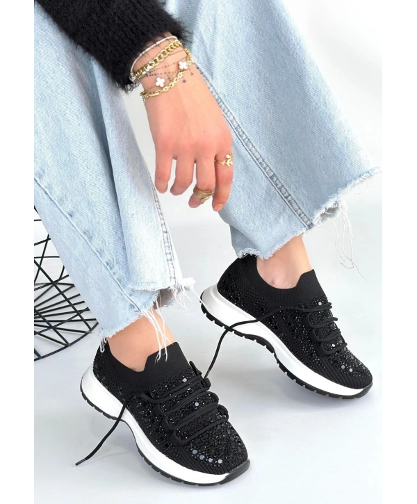 Ceas Siyah Triko Bağcıklı Spor Ayakkabı