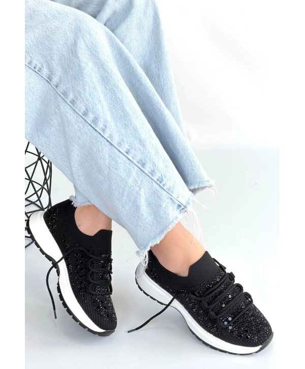 Ceas Siyah Triko Bağcıklı Spor Ayakkabı