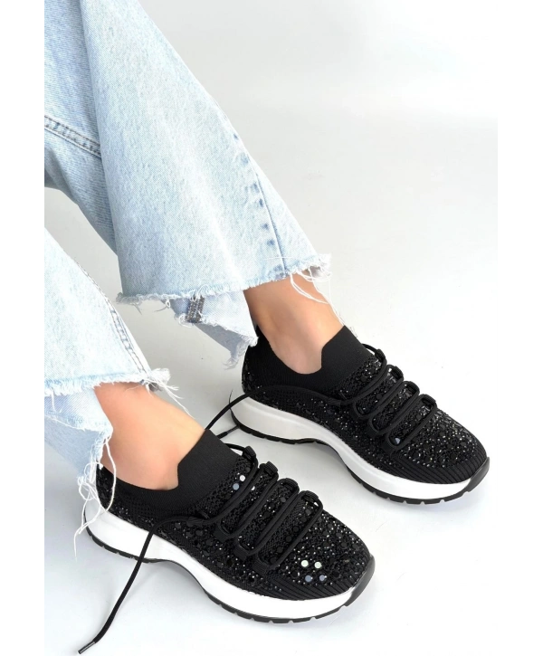 Ceas Siyah Triko Bağcıklı Spor Ayakkabı