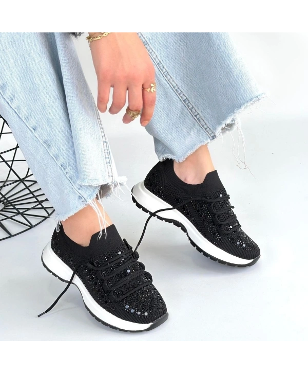 Ceas Siyah Triko Bağcıklı Spor Ayakkabı