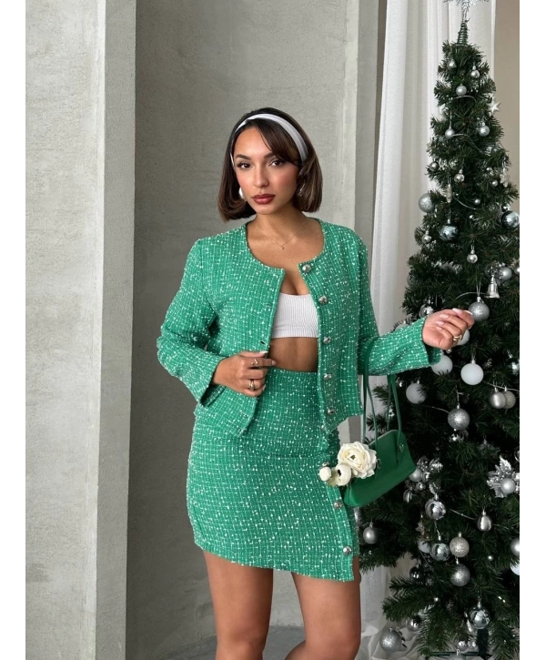 Ceketli etek takım chl kumaş yeşil h24443