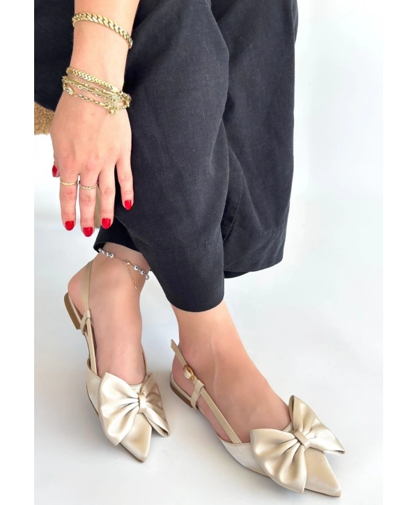 Cenya Bej Saten Babet Ayakkabı