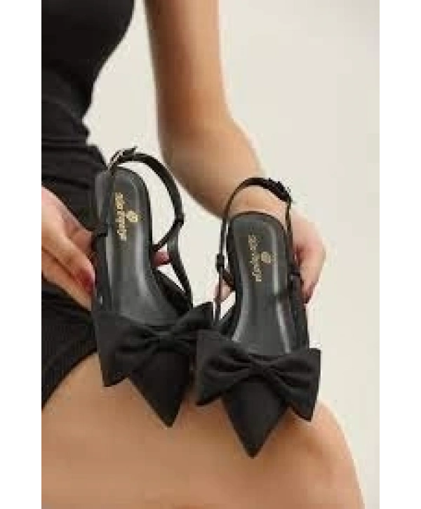 Cenya Siyah Saten Babet Ayakkabı