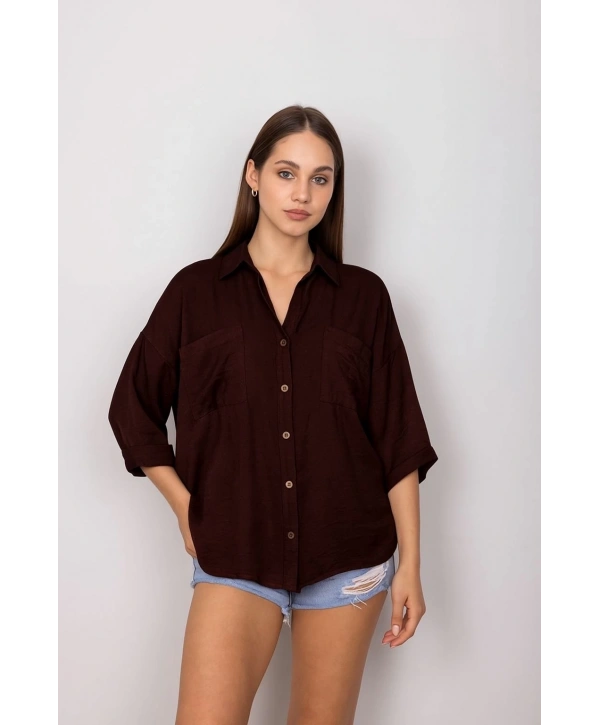 Cepli salaş gömlek koyu kahve t1010