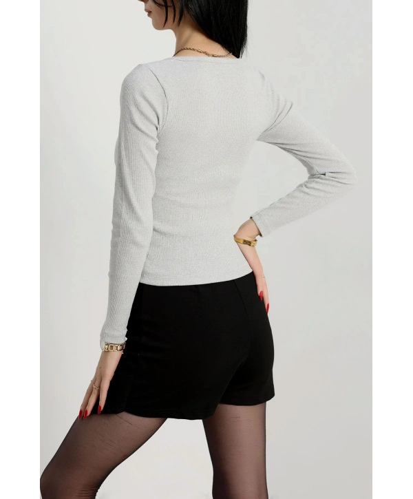 Çerçeve yaka kaşkorse bluz gri