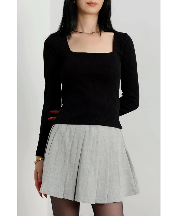 Çerçeve yaka kaşkorse bluz siyah