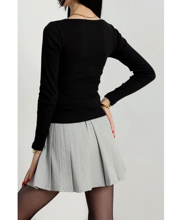 Çerçeve yaka kaşkorse bluz siyah