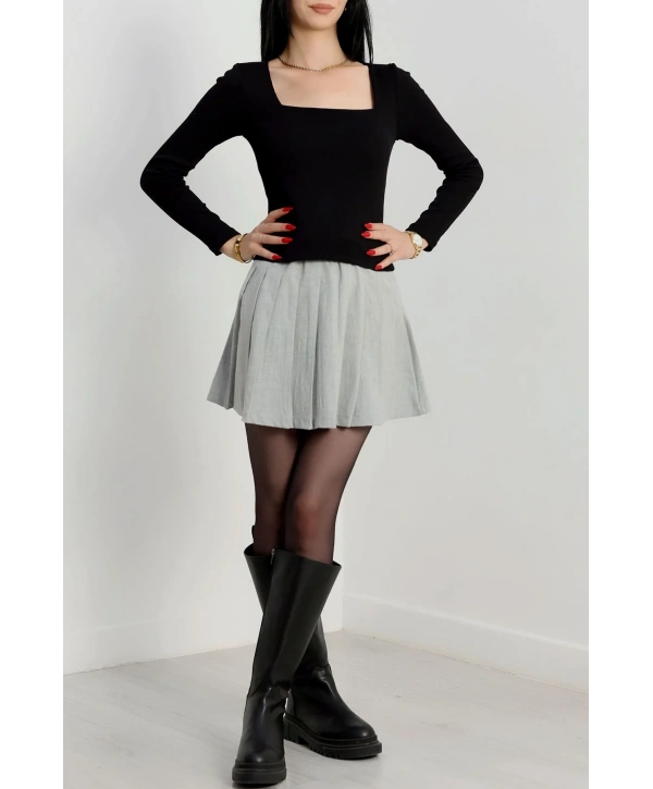 Çerçeve yaka kaşkorse bluz siyah