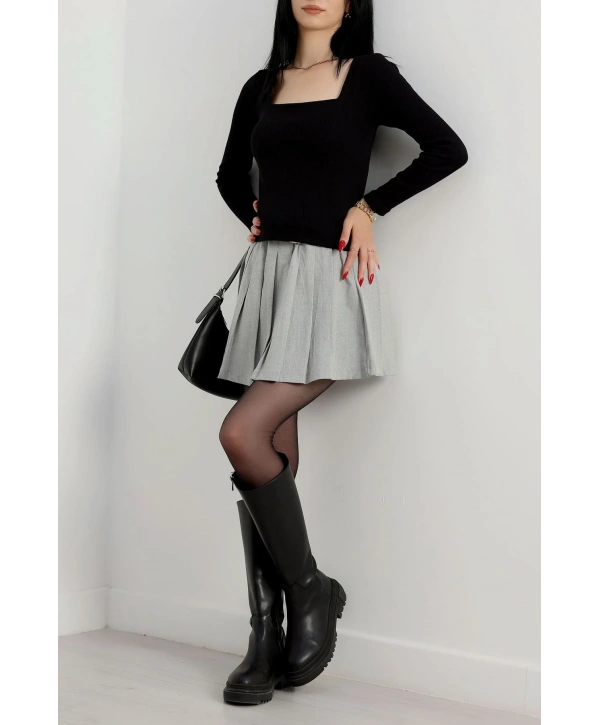 Çerçeve yaka kaşkorse bluz siyah