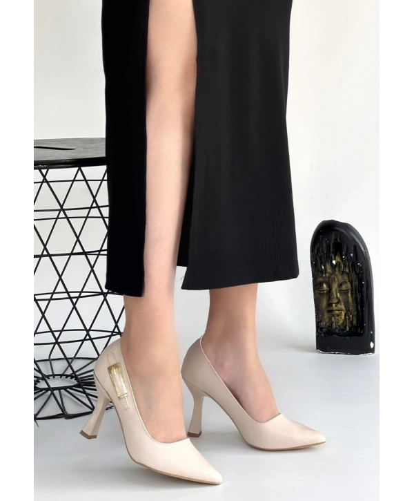 Cerin Bej Cilt Topuklu Ayakkabı