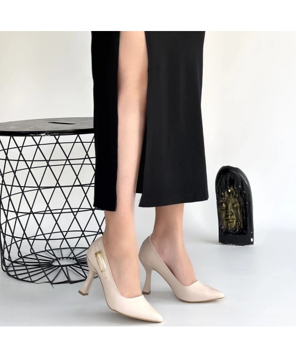 Cerin Bej Cilt Topuklu Ayakkabı