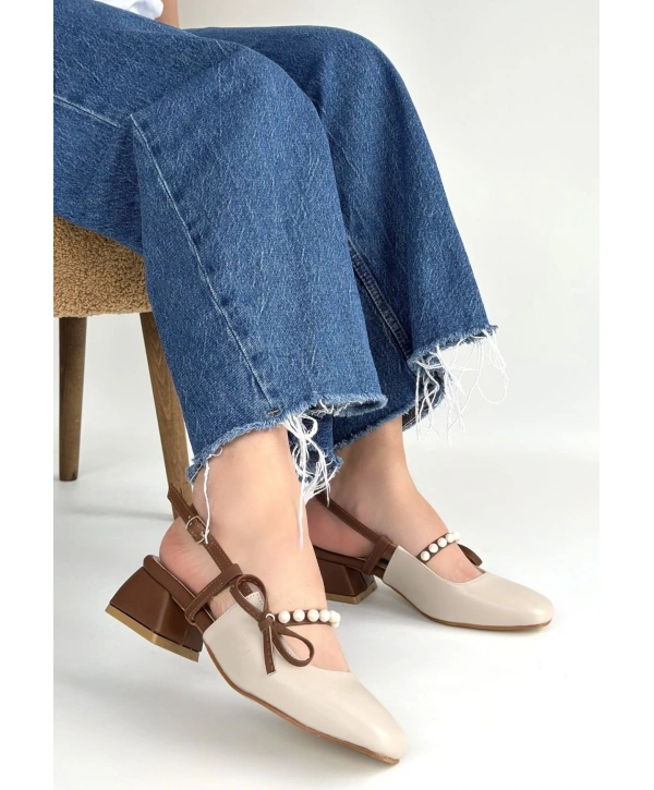 Ceyda Bej Cilt Taba Detaylı Topuklu Ayakkabı